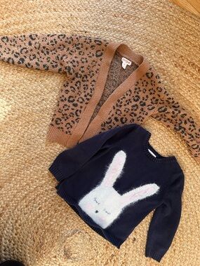 Girls 5T Sweater Bundle Cat & Jack Leopard Cardigan + Old Navy Bunny Sweater